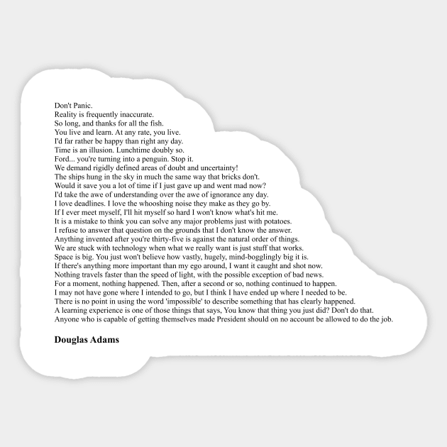 Douglas Adams Quotes Sticker by qqqueiru